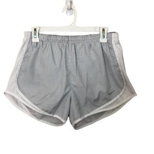 NIKE Dri-Fit White Gray Thin Stripes Contrast Trim Lined Active Shorts